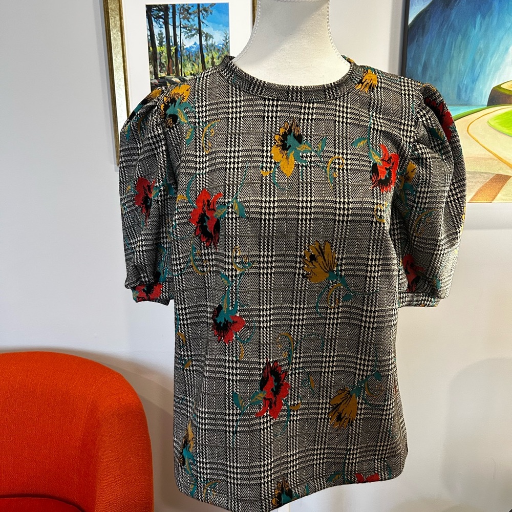ANTHROPOLOGIE Sunday in Brooklyn Gretchen Houndstooth Floral top size S - Picture 9 of 12